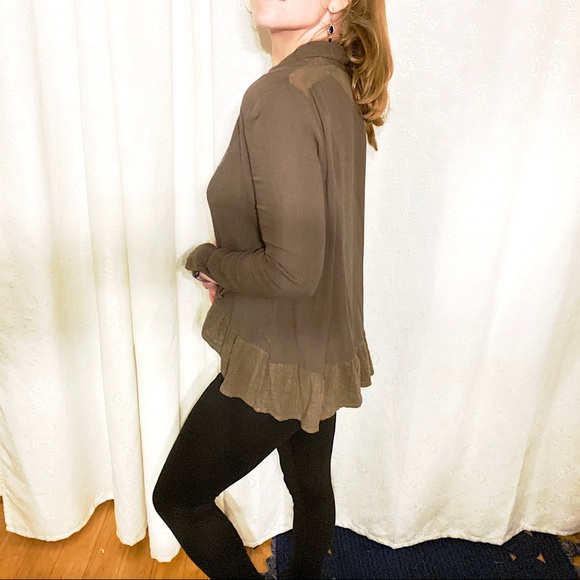 3/20 🎉 Free People- Brown High-Low Oversized Button-Up, XS (runs large) - Picture 2 of 6